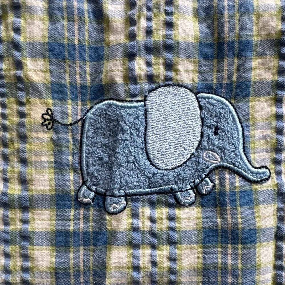 Vintage Carter's Blue and Green Plaid Elephant Romper Sz 24M